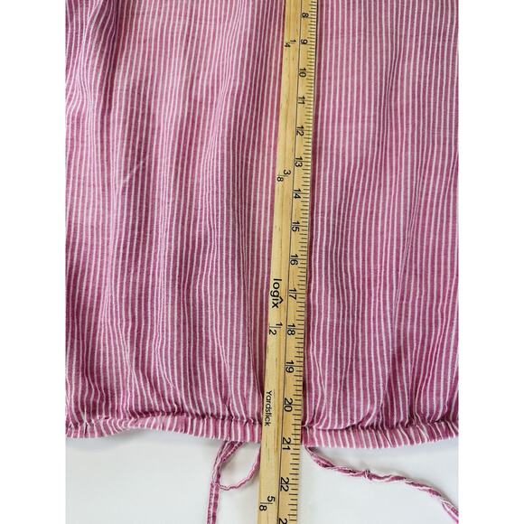 Women’s Pink White Striped Top Embroidered Lace Elastic Waist 3/4 Sleeves - Picture 13 of 13